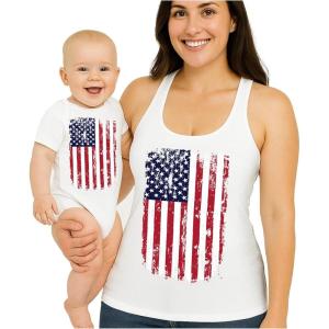 image:imageTstars American Flag Mommy amp Me 4th of July Outfits  Patriotic Memorial Day USA Mom and Baby Matching ShirtsMom White  Baby White