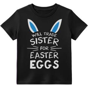 image:imageTstars St Patricks Day Shirt Funny Irish Clover Easter Bunny Eggs Infant Toddler Youth Kids TShirt Trade Sister Small Black