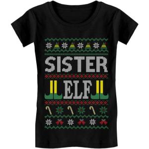 image:imageTstars Sister Elf Ugly Christmas Sweater Xmas Family Youth Kids Girls Fitted TShirtBlack