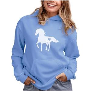 image:imageTstars Infinity Love Horse Hoodie for Women and Teen Girls Equestrian Horseback Riding Gift Idea Sweatshirt with HorsesHeart  California Blue