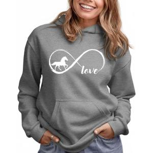 image:imageTstars Infinity Love Horse Hoodie for Women and Teen Girls Equestrian Horseback Riding Gift Idea Sweatshirt with HorsesInfinity  Gray