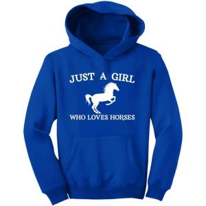 image:imageTstars Just a Girl Who Loves Horses Hoodie for Girls Youth Equestrian Hoodies Gift Horseback Riding and FansLoves  Blue