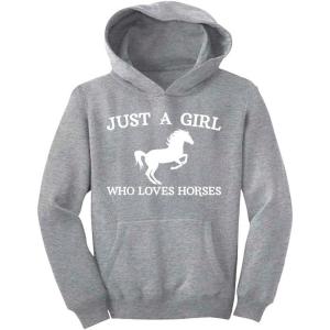 image:imageTstars Just a Girl Who Loves Horses Hoodie for Girls Youth Equestrian Hoodies Gift Horseback Riding and FansLoves  Gray
