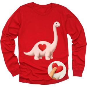 image:imageTstars Kids Tractor and Digger Poppin Valentines Day Shirt  Funny Heart Dab Long Sleeve Tee for Toddlers Boys and GirlsPuff Dino  Red