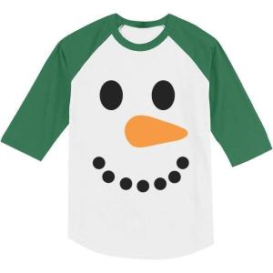 image:imageTstars Snowman Shirt Christmas Holiday Cute Toddler Raglan 34 Sleeve Baseball TeeGreenWhite