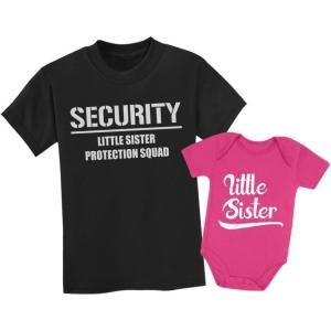 image:imageTstars Funny Security Squad Big Brother Little Sister Matching Sibling Outfits Toddler Kids Tshirt amp Baby Bodysuit SetBrother Black  Sister Wow Pink