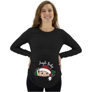 image:imageFunny Christmas Pregnancy Shirt Baby Announcement Maternity Long Sleeve ShirtBlack