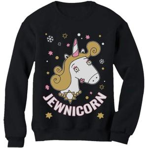 image:imageTstars  Happy Holidays Funny Jewnicorn Ugly Christmas Hanukkah Women SweatshirtBlack