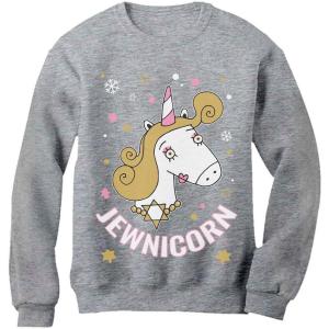 image:imageTstars  Happy Holidays Funny Jewnicorn Ugly Christmas Hanukkah Women SweatshirtGray