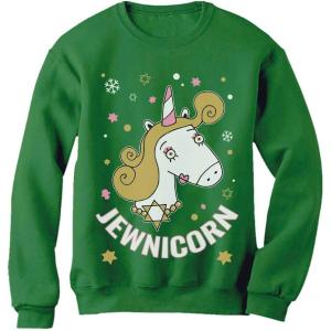 image:imageTstars  Happy Holidays Funny Jewnicorn Ugly Christmas Hanukkah Women SweatshirtGreen