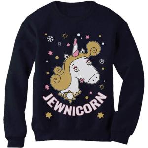 image:imageTstars  Happy Holidays Funny Jewnicorn Ugly Christmas Hanukkah Women SweatshirtNavy