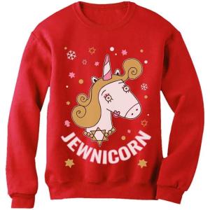 image:imageTstars  Happy Holidays Funny Jewnicorn Ugly Christmas Hanukkah Women SweatshirtRed