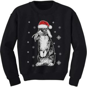 image:imageTstars Bunny Rabbit Santa Hat Ugly Christmas Sweater Cute Toddler Kids SweatshirtBlack