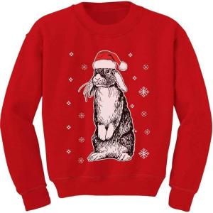 image:imageTstars Bunny Rabbit Santa Hat Ugly Christmas Sweater Cute Toddler Kids SweatshirtRed