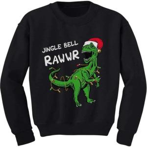 image:imageTstars Christmas Pullover for Kids Jingle Bell Rawr T Rex Santa Youth Kids SweatshirtBlack