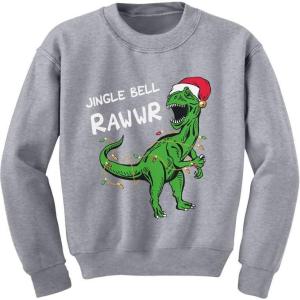 image:imageTstars Christmas Pullover for Kids Jingle Bell Rawr T Rex Santa Youth Kids SweatshirtGray