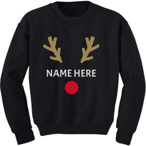 image:imageTstars Cute Reindeer Face Christmas Personalized Name Toddler Kids SweatshirtBlack