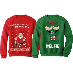 image:imageTstars Elf Matching Couples Sweatshirt  His and Hers Ugly Christmas Holiday Sweatshirts for Men WomenTouch My Elf Red  Elfie Green