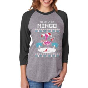 image:imageTstars FA La La Flamingo Ugly Christmas Sweater 34 Women Sleeve Baseball Jersey ShirtBlackGray