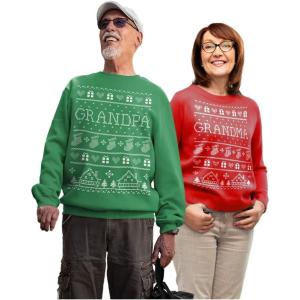 image:imageTstars Grandpa and Grandma Matching Ugly Christmas Sweatshirt Set for Couples Holiday His and Hers Pullover TopsGrandma Red  Grandpa Green