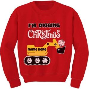 image:imageTstars Im Digging Christmas Personalized Boys Tractor Custom Toddler Kids Sweatshirt 3T Red