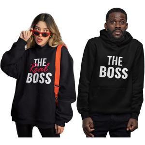 image:imageTstars Matching Couple Hoodies  His and Hers The Boss amp Real Boss Pullover Gift for Anniversary or Valentines DayMen Black  Women Black