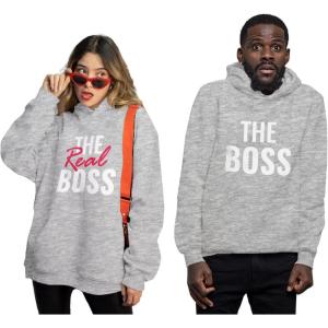 image:imageTstars Matching Couple Hoodies  His and Hers The Boss amp Real Boss Pullover Gift for Anniversary or Valentines DayMen Gray  Women Gray