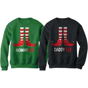 image:imageTstars Mommy amp Daddy Elf Suit Matching Set Santas Helpers Funny Christmas SweatshirtsMommy Elf Green  Daddy Elf Black