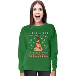 image:imageTstars Pizza Ugly Christmas Sweater Funny Xmas Pizza Tree Women SweatshirtGreen