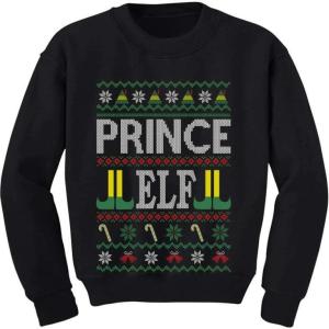 image:imageTstars Prince Elf Ugly Christmas Sweater Boys Xmas Family Elf Toddler Kids SweatshirtBlack