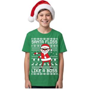image:imageTstars Santa Floss Dancing Shirt for Kids Youth  Boys Girls Reindeer Holiday Christmas Ugly Sweater Style TeeFloss  Green