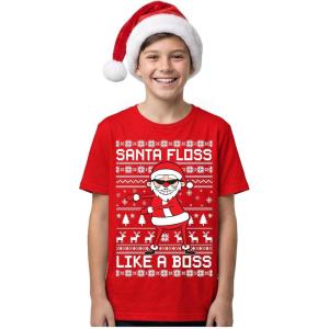image:imageTstars Santa Floss Dancing Shirt for Kids Youth  Boys Girls Reindeer Holiday Christmas Ugly Sweater Style TeeFloss  Red