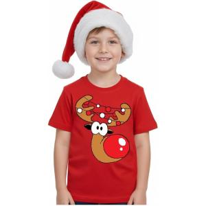 image:imageTstars Santa Floss Dancing Shirt for Kids Youth  Boys Girls Reindeer Holiday Christmas Ugly Sweater Style TeeReindeer  Red