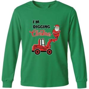 image:imageTstars ToddlerYouth Game On Santa Long Sleeve Christmas Gaming Shirt Funny Holiday Tee for Kids Boys and GirlsExcavator  Green