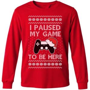 image:imageTstars ToddlerYouth Game On Santa Long Sleeve Christmas Gaming Shirt Funny Holiday Tee for Kids Boys and GirlsPaused  Red