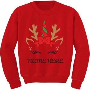 image:imageTstars Unicorn Reindeer Christmas Personalized Shirt for Girls Toddler Kids SweatshirtRed