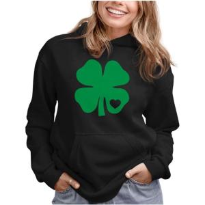 image:imageTstars Funny St Patricks Day Hoodie for Women amp Teen Girls  Irish Shamrock Clover Pullover SweatshirtHeart Clover  Black
