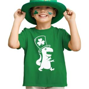image:imageTstars St Patricks Day Dinosaur Shirt  Irish Shamrock Clover Infant amp Toddler Kids Tee for Boys GirlsTophat  Green