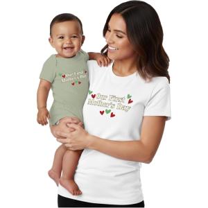image:imageTstars Wild One Mommy and Me Outfits  Cute Matching Shirt Set for Babys 1st Birthday and Mothers DayFirst  White Mom  Sage Baby