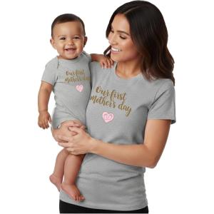 image:imageTstars Our First Mothers Day Baby Outfit Matching Gifts  Mommy and Me Matching Outfits  First Time Mommy Mothers Day GiftHeart F  Gray Mom  Gray Baby