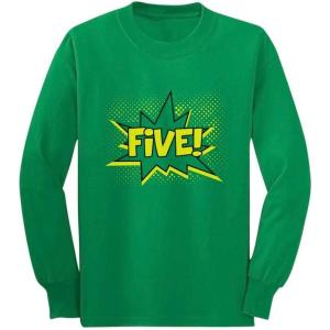 image:imageTstars Five Superhero Fifth Birthday  5 Years Old Gift Idea Long Sleeve Kids TShirtGreen