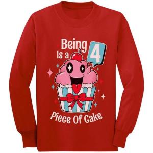 image:imageTstars Gift for 4 Year Old Girl 4th Birthday Funny Cupcake Toddler Kids Long sleeve TShirtRed