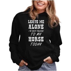 image:imageTstars Leave Me Alone Im Only Talking to My Horse Hoodie Teen Girls amp Women Gift for Riders and Equestrian FansAlone  Black