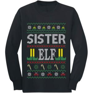 image:imageTstars Sister Elf Ugly Christmas Sweater Xmas Family Youth Kids Long Sleeve TShirtBlack