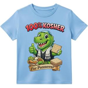 image:imageTstars Dinosaur 100 Kosher for Passover Toddler Shirt  Funny Jewish Holiday Tee for Kids SederDino Kosher  California Blue