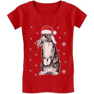 image:imageTstars Bunny Rabbit Santa Hat Cute Ugly Christmas Toddler Kids Girls Fitted TShirtRed