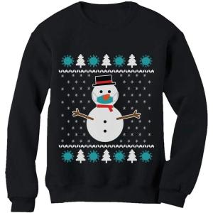 image:imageTstars Christmas Snowman Face Mask Quarantine 2020 Ugly Christmas Women SweatshirtBlack