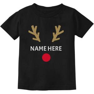 image:imageTstars Cute Reindeer Face Christmas Personalized Name Toddler Kids TShirtBlack