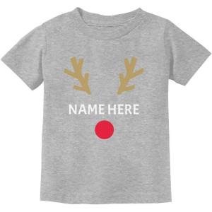 image:imageTstars Cute Reindeer Face Christmas Personalized Name Toddler Kids TShirtGray