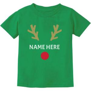 image:imageTstars Cute Reindeer Face Christmas Personalized Name Toddler Kids TShirtGreen